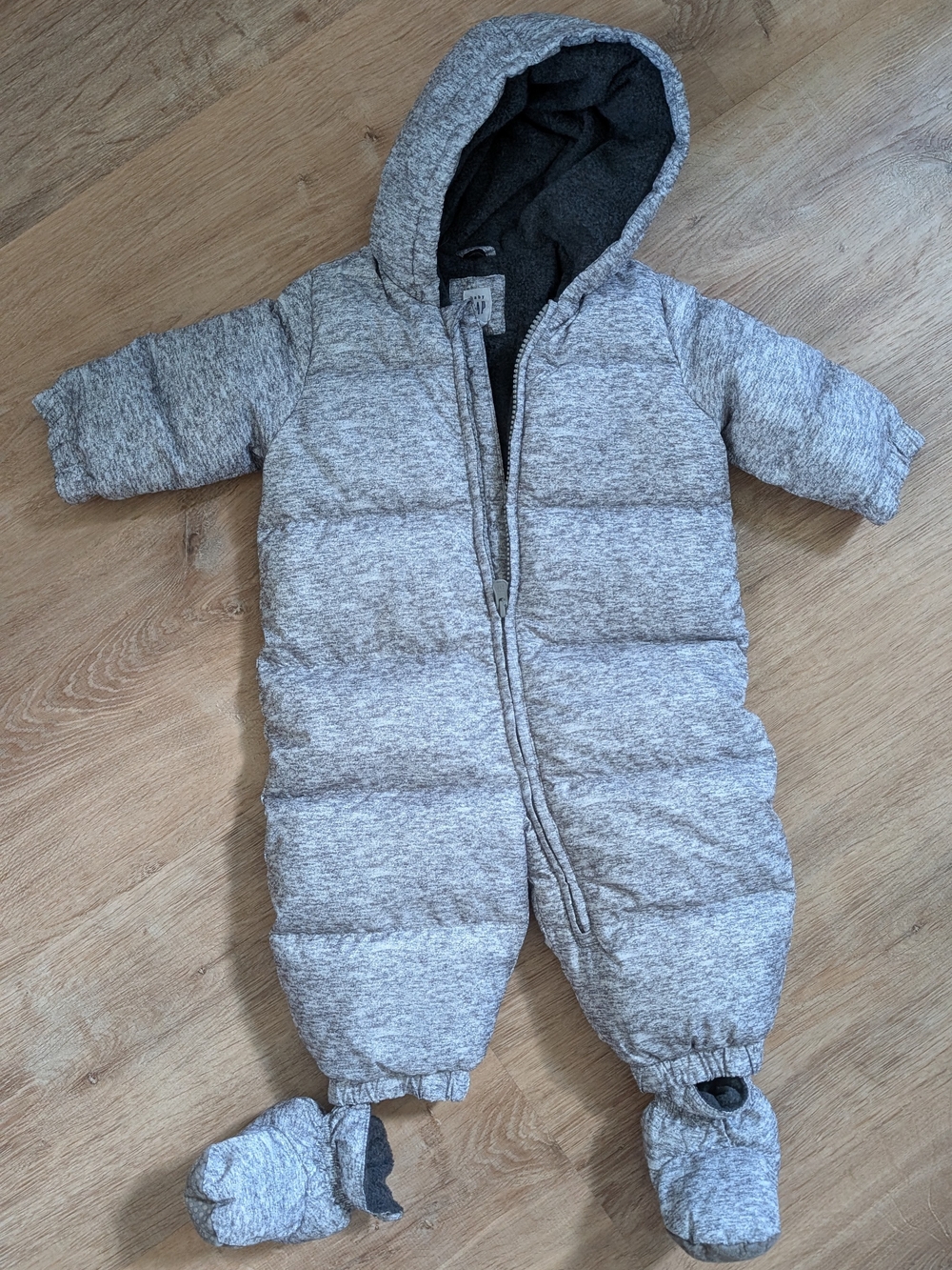 GAP Heather Gray Puffer Hooded Baby One-Piece